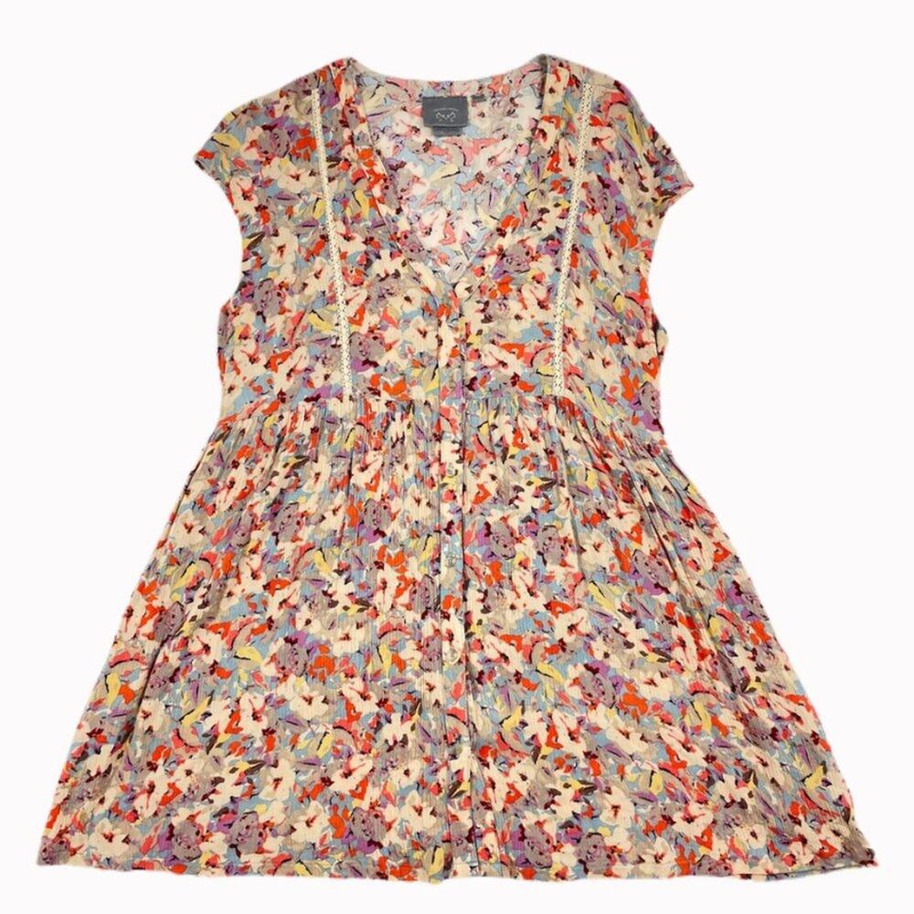 Anthropologie Vanessa Virginia Floral Tunic Top Boho V-neck Gauzy Sz S